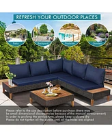 Sugift 4 Pieces Patio Cushioned Rattan Furniture Set with Wooden Side Table