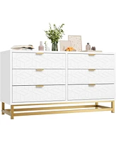 gaomon Dresser for Bedroom, 6 Drawer Dresser Organizer with Golden Metal Handle and Legs, White