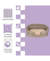 The Licker Store Curvy 33" x 21.25" Classic Handwoven Rattan Dog Bed with Machine-Washable Cushion