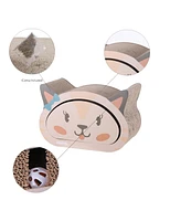 The Licker Store Opal Modern Cardboard Happy Cat Head 2-in-1 Cave Scratcher with Built-In Bell Toys and Catnip