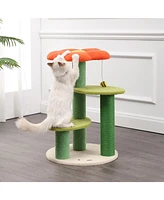 The Licker Store Poppy 29" 3-Tier Modern Jute Flower Cat Tree with Dangling Toy