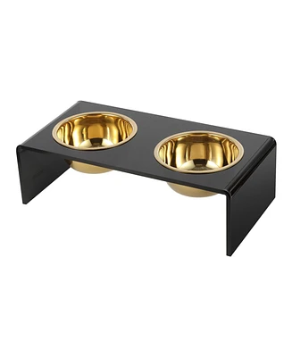 The Licker Store Keaton Small/Medium Modern Lucite Rectangular Elevated Pet Feeder with 20oz 2-Stainless Steel Bowls