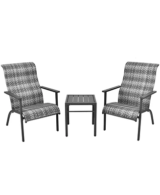 Sugift 3 Pieces Patio Rattan Bistro Set with High Backrest and Armrest