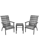 Sugift 3 Pieces Patio Rattan Bistro Set with High Backrest and Armrest