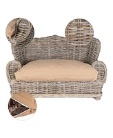 The Licker Store Classic 27.5" x 18" Mediterranean Handwoven Rattan Dog Daybed with Machine-Washable Cushion