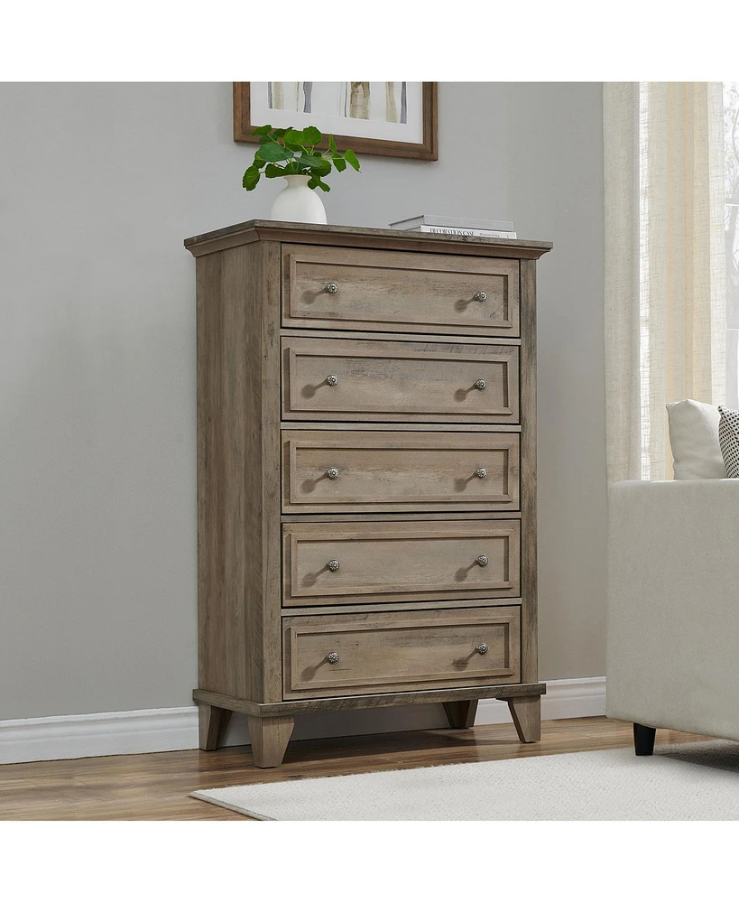 gaomon 5 Drawers Dresser for Bedroom, White Dresser with Wide Drawers, Wood Chest of Drawers, Tall Dresser for Bedroom