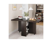 gaomon Space Saving Folding Dining Table with 2 Tier Storage-Extendable Drop Leaf Farmhouse Wood Kitchen Dining Room Tables Set for 4 (Dark Walnut