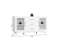 gaomon Coffer Bar Cabinet with 2 Fluted Glass Doors, 56" Modern Sideboard Buffet Cabinet with 3 Drawers