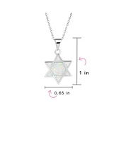 Bling Jewelry Hanukkah Magen Judaic Inlay Created White Opal Star Of David Pendant Necklace For Bat Mitzvah For Women .925 Sterling Silver