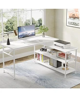 Tribesigns Modern L-Shaped Desk with Storage Shelves, 360°Rotating Desk Corner Computer Desk Study Writing Table Workstation with Open Shelves