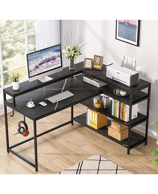 Tribesigns 53 Inch Reversible L Shaped Desk with Storage Shelf,Shelves and Monitor Stand, Gaming Desk for Home Office