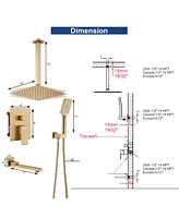 Mondawe 12 in Ceiling Mount Shower System with Hand Shower & Tub Spout