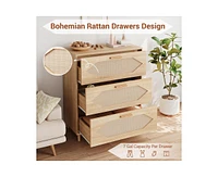 gaomon Dresser for Bedroom with 3 Drawers, Rattan Dresser with Spacious Storage, Modern Wooden Closet Dressers Chest of Drawers