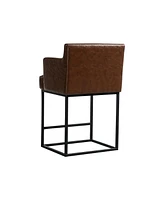 The Pop Home Set of 2 Modern Faux Leather Counter Bar Stools with Backrest, Upholstered for Kitchen Island-The