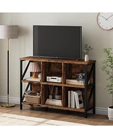 gaomon Industrial Horizontal Bookshelf with Metal Frame & 6 Cube for Living Room