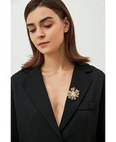 Pave Cubic Zirconia and Freshwater Pearl Snowflake Multi Way Brooch Pendant
