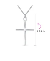 Bling Jewelry Minimalist Delicate Medium Tube Simple Religious Cross Pendant Necklace For Women Polished .925 Sterling Silver