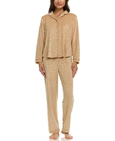 Flora by Nikrooz Women's Addie Printed Velour Long Sleeve Pajama Set