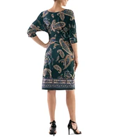 Robbie Bee Women's Paisley-Print Round-Neck Sheath Dress