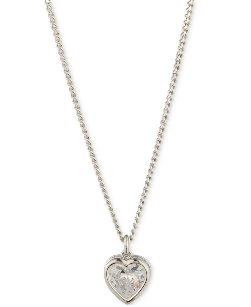 Givenchy Silver-Tone Cubic Zirconia Heart Pendant Necklace, 16" + 3" extender