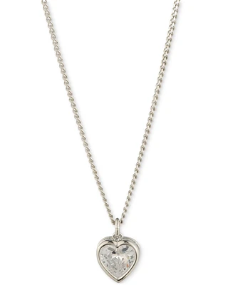 Givenchy Silver-Tone Cubic Zirconia Heart Pendant Necklace, 16" + 3" extender