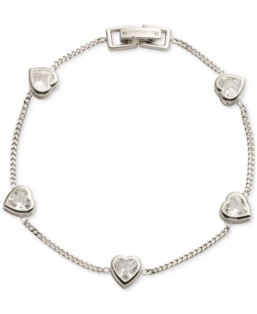 Givenchy Silver-Tone Cubic Zirconia Heart Flex Bracelet