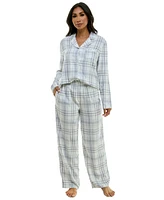Roudelain Women's Notched-Collar Flannel Pajama Set with Lurex