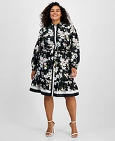 Anne Klein Plus Floral Button-Front Belted Shirtdress