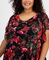 Robbie Bee Plus Floral-Print Cowlneck Asymmetric Dress