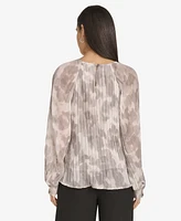 Calvin Klein Women's Printed Pleated Raglan-Sleeve Top