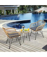 Sugift 3 Pieces Rattan Furniture Set with Cushioned Chair Table-Gray