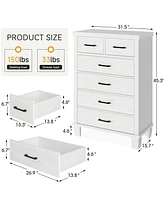 Dresser for Bedroom, 6 Drawer Dresser with Metal Handles, Grey Chest of Drawers Closet Organizers and Storage Clothes