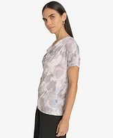 Calvin Klein Women's Printed Cowlneck Short-Sleeve Top