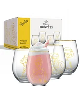 JoyJolt Disney Princess Sketch Stemless Wine Glasses, Set of 4