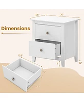 Gymax Modern Nightstand with Storage 2 Drawers & Support Legs for Bedroom White