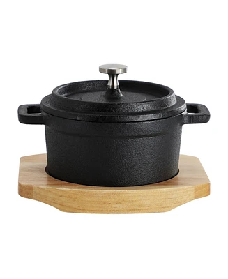 Megachef Cast Iron 8 Ounce Mini Dutch Oven with Wood Tray