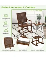 Sugift Patio Wood Rocking Chair with Pu Seat and Rubber Wood Frame