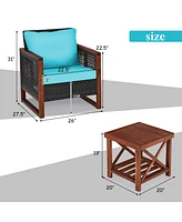 Sugift 3 Pieces Acacia Wood Patio Furniture Set with Coffee Table