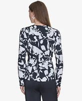 Halston Women's Printed Twist-Front Long-Sleeve Blouse