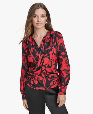 Halston Women's Printed Crossover-Draped Top