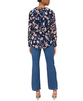 Sam & Jess Petite Floral-Print Smocked Button-Front Top