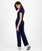 Ultra Flirt Juniors Ribbed Cropped Henley Top Flare Pants