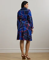 Lauren Ralph Plus Rope-Print Crepe Shirtdress