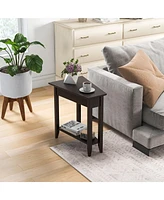 Gymax 2 Pcs 2-Tier End Table Irregular Narrow Sofa Side Nightstand w/ Storage Shelf