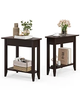 Gymax 2 Pcs 2-Tier End Table Irregular Narrow Sofa Side Nightstand w/ Storage Shelf Espresso