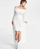 Guess Women's Off-The-Shoulder Embellished Cable-Knit Dress