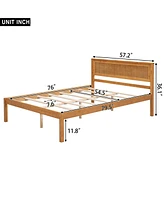 Slickblue Full Platform Bed Frame with Headboard - Wood Slat Support, No Box Spring Needed, Oak