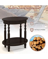Gymax 2 Pcs 2-Tier End Table Oval Compact Sofa Side Nightstand w/ Storage Shelf