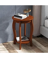 Gymax 2-Tier Round End Table Set of 2 Narrow Sofa Side Nightstand w/ Storage Shelf