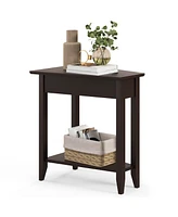 Gymax 2-Tier End Table Irregular Narrow Sofa Side Nightstand w/ Storage Shelf Espresso